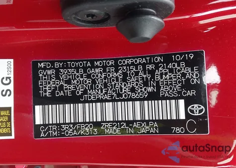 2020 Toyota Corolla Le z USA, uszkodzony, nr VIN JTDEPRAE7LJ078659